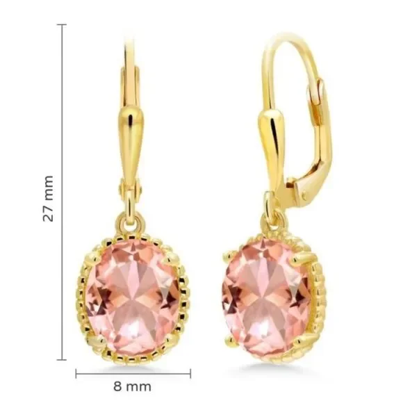 18K Yellow Gold 925 with 4.00 Cttw Peach Morganite Oval Leverback Hook Earrings